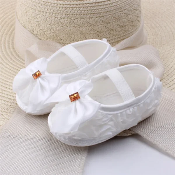 Chaussures coordonnantes pour bébé fille de 0 à 18 mois, souliers pour enfant, nouveau-né, grill, rose, gris, blanc, violet, avec nœud papillon - Image 4