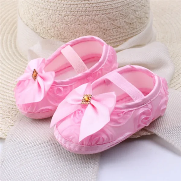 Chaussures coordonnantes pour bébé fille de 0 à 18 mois, souliers pour enfant, nouveau-né, grill, rose, gris, blanc, violet, avec nœud papillon - Image 2