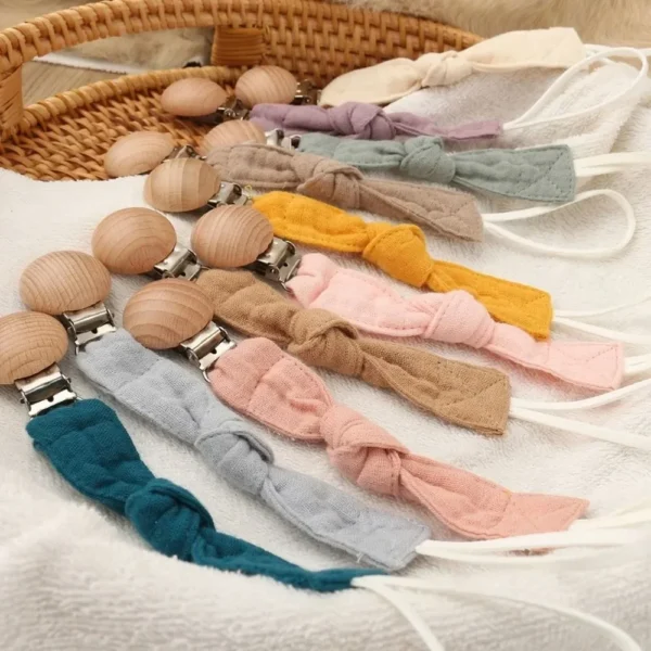 Chaîne de sucette en bois de hêtre naturel, 5 pièces, Clips de support factice ronds de 30mm, Clip de sucette en bois de qualité alimentaire, anneau de dentition pour bébé, jouets à mâcher - Image 6