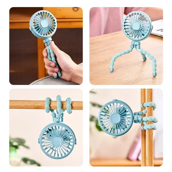 Ventilateur électrique aste USB pour la maison, ventilateur portable à clipser pour bébé, chariot et poussette, 3 vitesses, 600mAh - Image 3