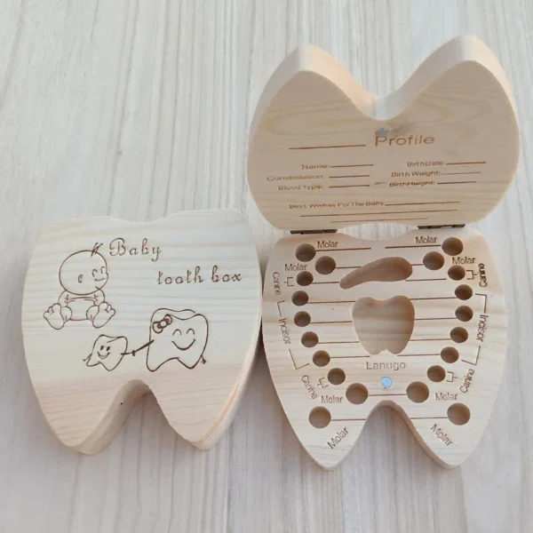 Boîte à dents de bébé, anglais/russe/français/espagnol, organisateur de dents de lait en bois, rangement de cadeaux pour bébés garçons et filles - Image 6