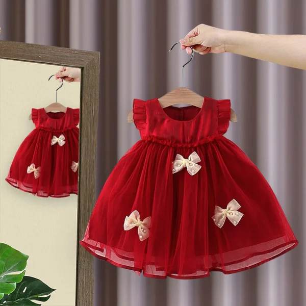 Vêtements pour enfants, robe pour filles, nouveau style d'été, fil de nuage de soirée pour enfants, robe de princesse à manches volantes, robe à nœud pour bébé
