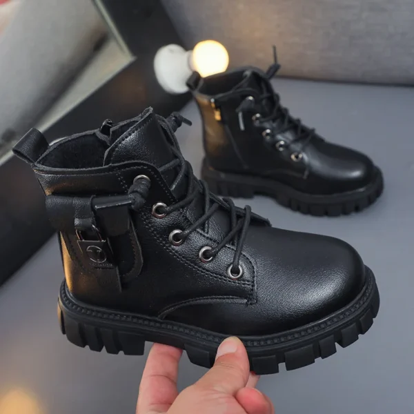 Bottes de rinçage en cuir PU pour enfants, bottes courtes pour tout-petits, garçons et filles, mode non ald, automne et hiver - Image 2