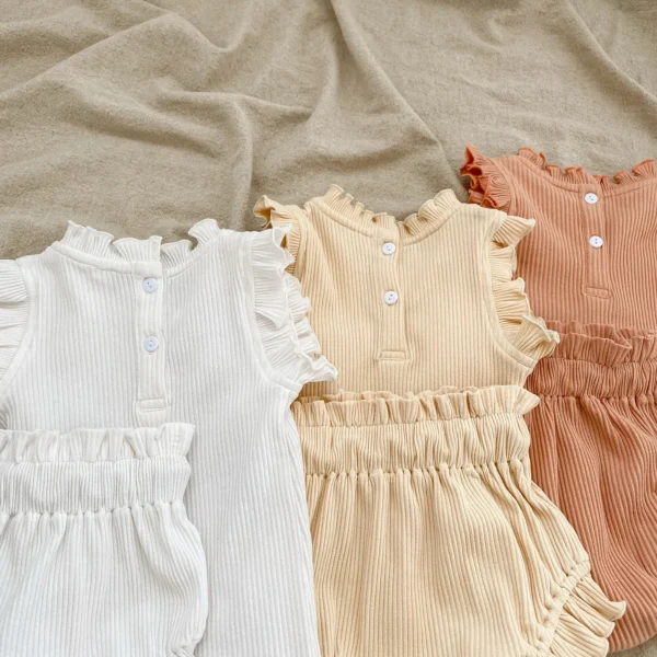 Ensemble de vêtements d'été pour bébés filles, body à volants, haut, short PP, Bloomers, tenues 2 pièces, barboteuse pour tout-petits de 0 à 24 mois - Image 3